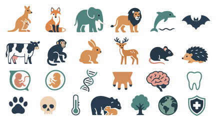 Obraz premium Colorful flat icons of animals symbols and science elements.
