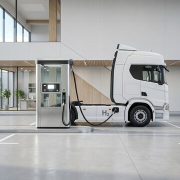 Modern Hydrogen Fueling Station for Electric Truck Charging.