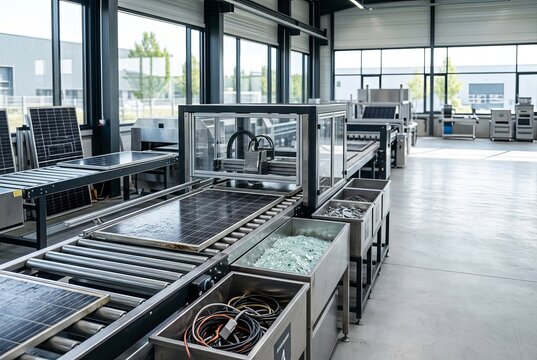 Modern Industrial Production Line with Advanced Machinery in a Clean Factory Setting.