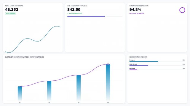 Modern Business Data Analytics Dashboard Interface with Growth Charts and Financial Performance Metrics