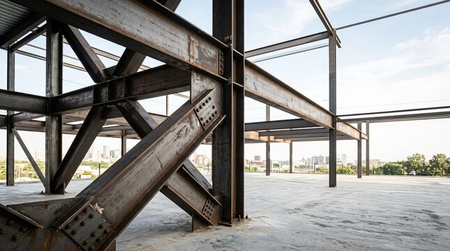 Steel Framework of a Modern Building Under Construction.