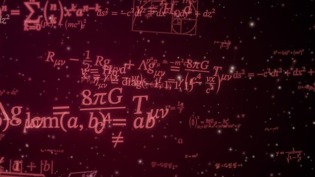 Mathematical equations float and shift through a glowing abstract scientific space
