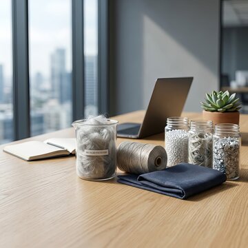 Sustainable Materials and Technology on a Modern Office Desk.