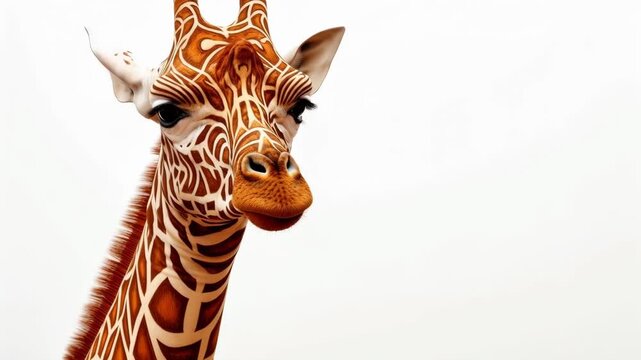 Close-up Portrait of a Stylized Giraffe Head on White Background