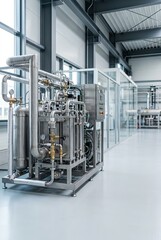 Obraz premium Advanced Industrial Hydrogen Production Unit in a Modern Laboratory Setting.
