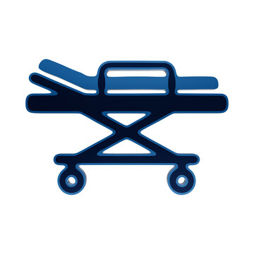 Blue neon hospital patient stretcher trolley gurney bed symbol for emergency medical transport and care isolated on a transparent background