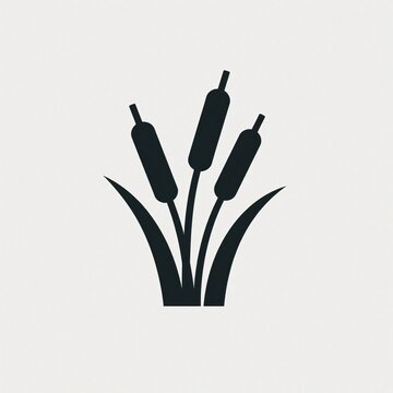 Simple black reed icon isolated on plain background. Minimalist cattail plant silhouette with leaves. Nature symbol for swamp, river, lake wetland environment. Graphic element for web design, eco