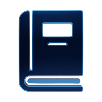 Glossy blue book icon with thick outline and rounded edges depicting education, study, and reading themes isolated on a transparent background