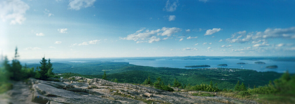 Panoramic view from Cadillac mountain, Acadia National Park, Maine, New England 