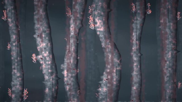 Rising along deep sea hydrothermal vent chimneys with black smoker plumes, tube worms and drifting particles in soft rov tones