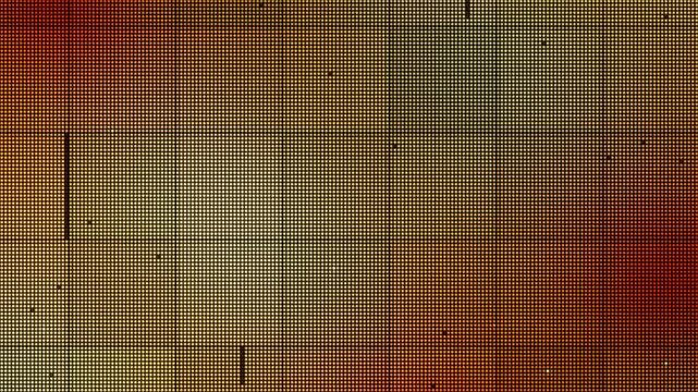 Broken LED Video Wall Close Up: Dead Pixel Columns and Panel Dropout Glitch, Seamless Loop in rich amber tones