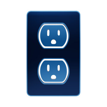 Blue 3D icon of a duplex electrical wall outlet receptacle for wiring and power supply electrical outlet isolated on a transparent background