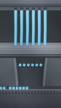 Extruded Polymer Strands Cut Into Pellets by Rotating Pelletizer Blades, Seamless Loop in subtle steel tones vertical 9:16