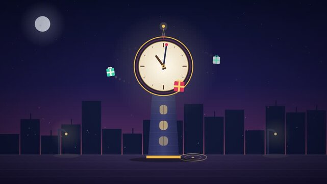 Christmas Eve Countdown Clock with Falling Gifts and Parachute Animation