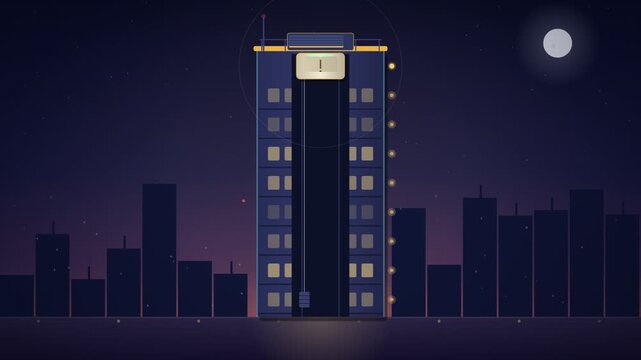 Futuristic Skyscraper Night Motion Animation with Glowing Elevator