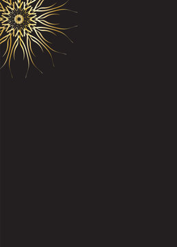 Luxury black horizontal background with silver and gold floral mandala ornament on top left corner