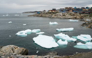 Greenland view of Ilulissat City and icefjord. © Maridav