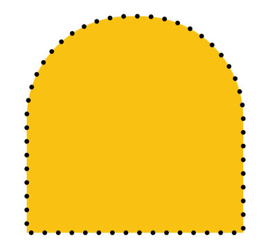 Yellow dot lace arch border frame with minimal perforated trim edge, clean tombstone decorative divider isolated on white background vector illustration for label invitation card scrapbooking.