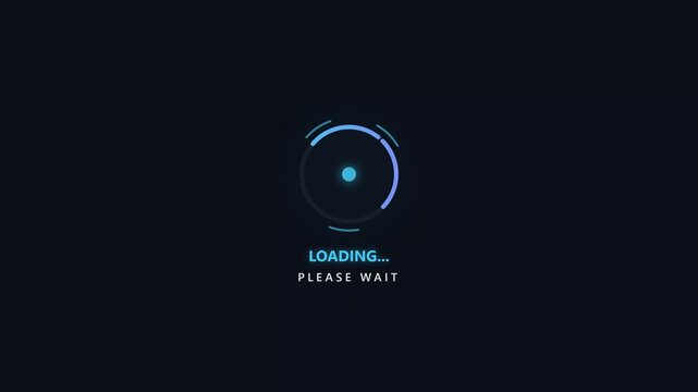 Futuristic Neon Cyan Loading Spinner Circle Animation with Digital Progress Text on Dark Background Seamless Loop