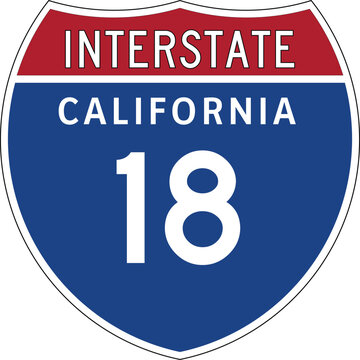 California Interstate 18 Badge Sign Shield Icon I-18 US Highway Vector Symbol