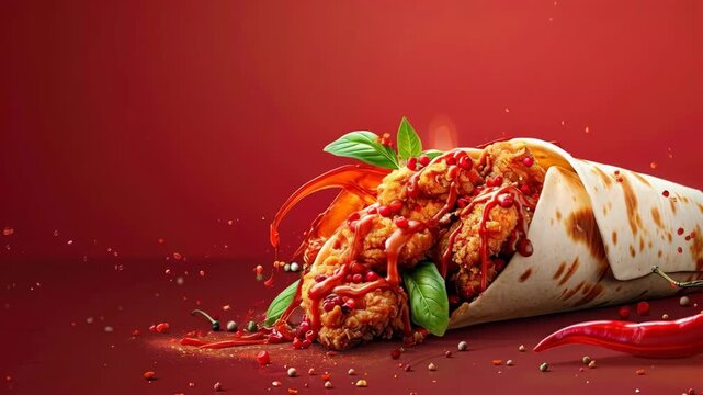 Crispy Fried Chicken Wrap with Spicy Sauce Splash