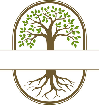Tree and Roots Symbol for Growth, Nature and Sustainability