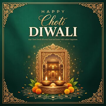 Elegant Choti Diwali Greeting Card With Emerald Gold