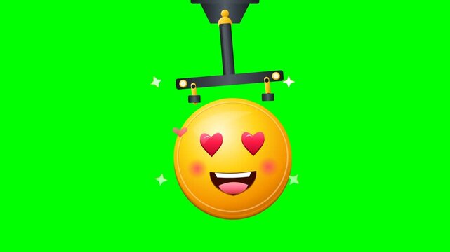 Animated Yellow Emoji Face With Heart Eyes Suspended On Green