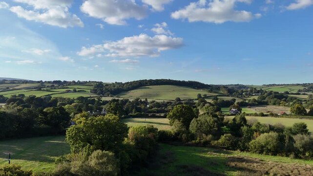 Rolling Farmland and Country Village Aerial