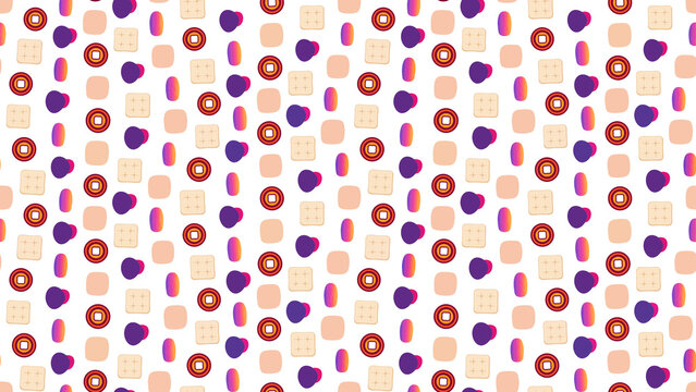 Abstract pattern of rounded squares, circles, and blobs