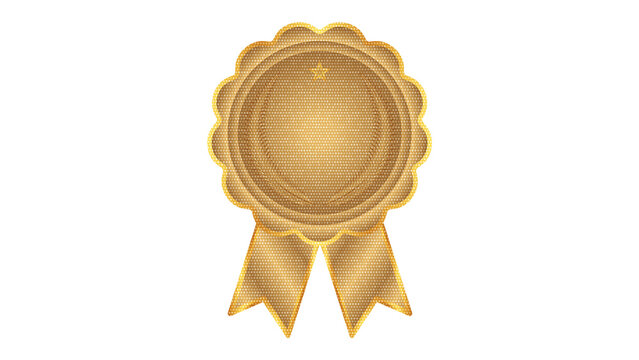 Decorative golden award medal with ribbon collection isolated on transparent background. symbol of winners and achievements. laurel wreath star realistic gold shiny  illustration PNG.