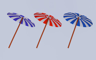 Beach umbrella 3d icon set, Parasol design element isolated on white background © Laty Stocker