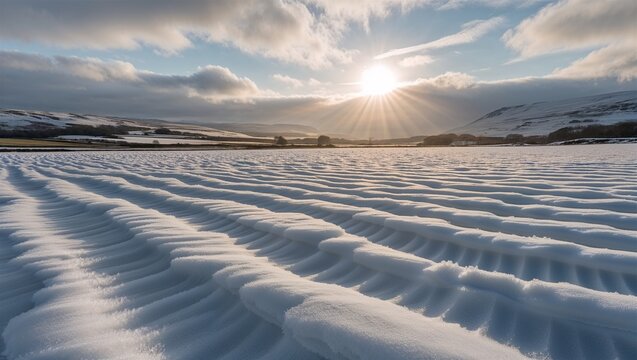 Ripples of snow on a field in low winter sunlight