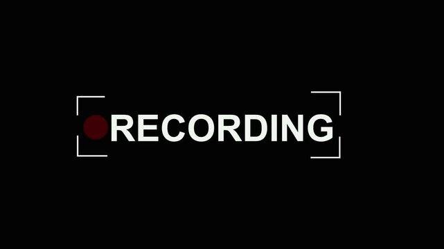 Animated video recording indicator icon with white rec text and blinking red dot on black backdrop. Perfect for camera viewfinder ui simulation, vlog overlay, and live stream