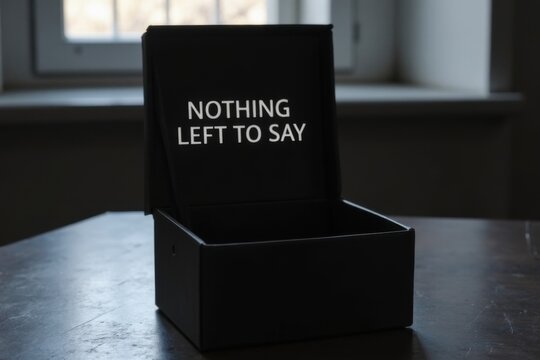 Black Open Box Displaying Nothing Left to Say Message About Creative Exhaustion