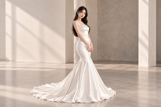 Korean women's wedding dress, wedding shoot snaps, K-beauty aesthetic hair, fashion model, veil, bridal gown, wedding hall, planner, princess, white, groom and bride makeup, tiara studio photo shoot