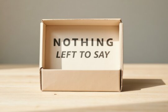 Open Cardboard Box with Nothing Left to Say Note Representing Creative Exhaustion