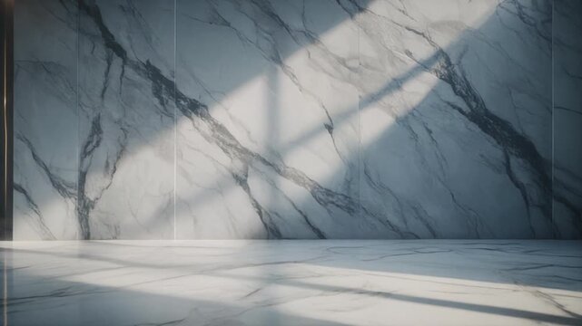 Modern luxury white marble room interior with sunlight window shadow cast on wall