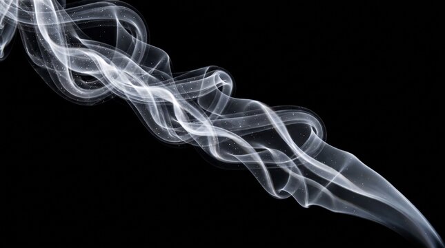 White smoke trails drift across a black background creating an abstract form