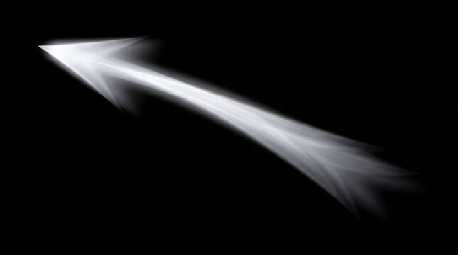 White light arrow pointing diagonally blurred motion against a black background