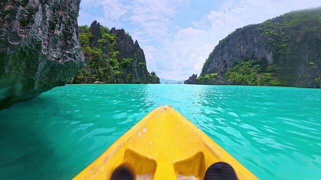 boat snorkeling tour to lagoon in El Nido, Palawan. tourism destination for snorkeling and scuba diving in Philippines. 