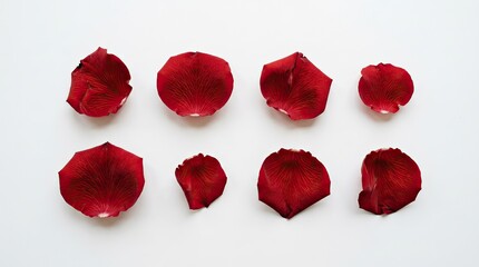 Fototapeta premium Scattered red rose petals on a white background for valentine's day or romance