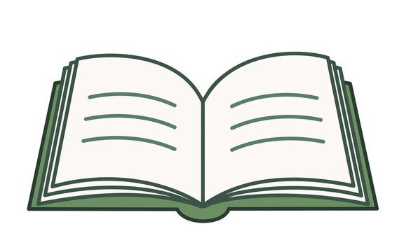 Open book with green hardcover and text lines vector illustration icon on a transparent background
