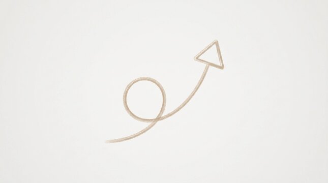 Minimalist Hand Drawn Curved Beige Arrow Icon Isolated on Neutral Background