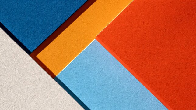 Abstract geometric background of overlapping diagonal color block planes in blue orange red white, textured surface for banner, wallpaper and poster design