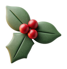 Fototapeta premium PNG Festive holly leaves and red berries isolated on white