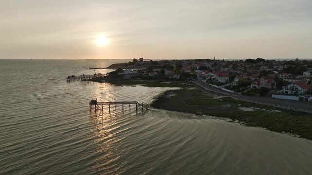 Sunset over Randonnee entre Histoire et Nature from a drone, Fouras, Fouras-les-Bains, Charente-Maritime, Nouvelle-Aquitaine, France