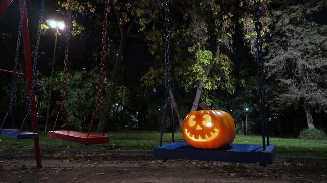 Jack-o'-lantern glowing in dark for halloween celebration