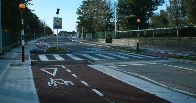 Zebra Crossing flashing beacons and bicycle lane road markings