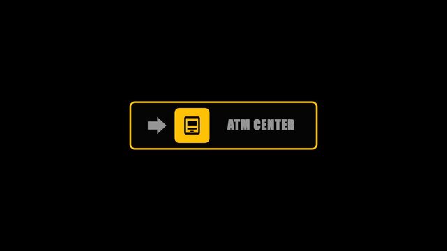 Animasi rambu mesin ATM dengan pergerakan panah dan teks presisi.